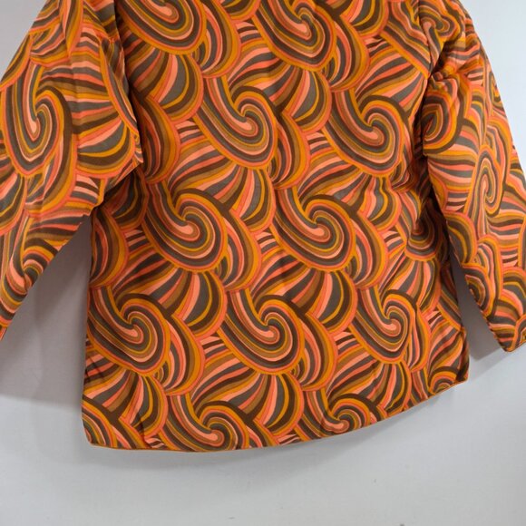 Ladies Asian Frog Button Quilted Blouse Orange Swirl Pattern Size Small Vintage - Picture 7 of 11